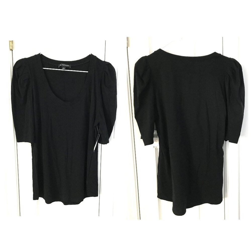 NWT INC International Concepts Blouse Black Puff Sleeve Slim Fit Size XL